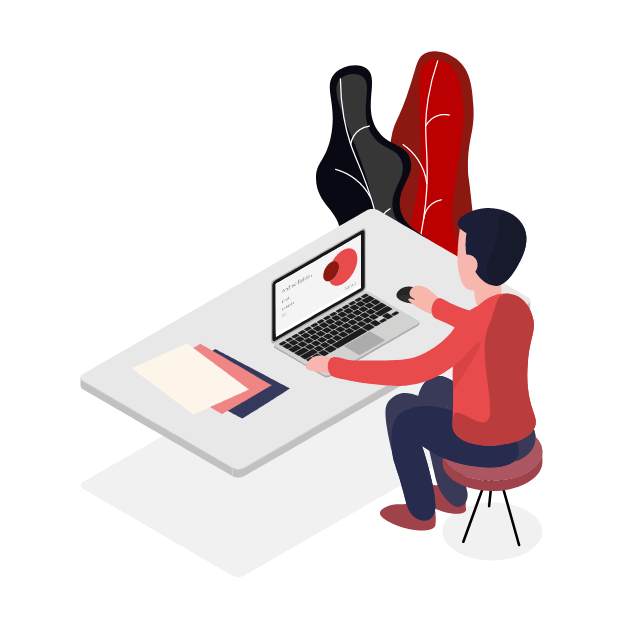 animation d'un web developpeur assis à son bureau